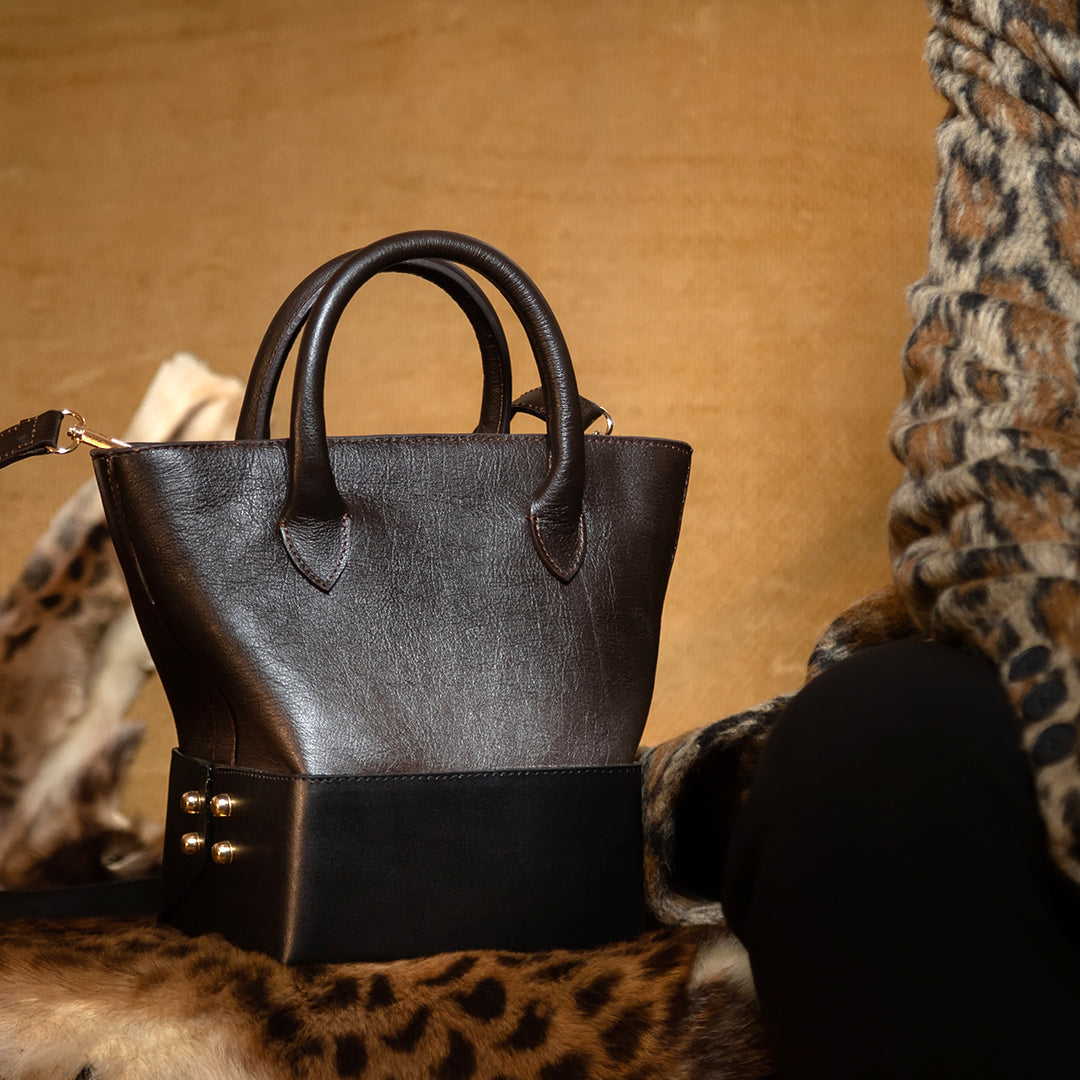 Mini Boxi - Brown Smooth Leather on Black Smooth Leather - LABOGA