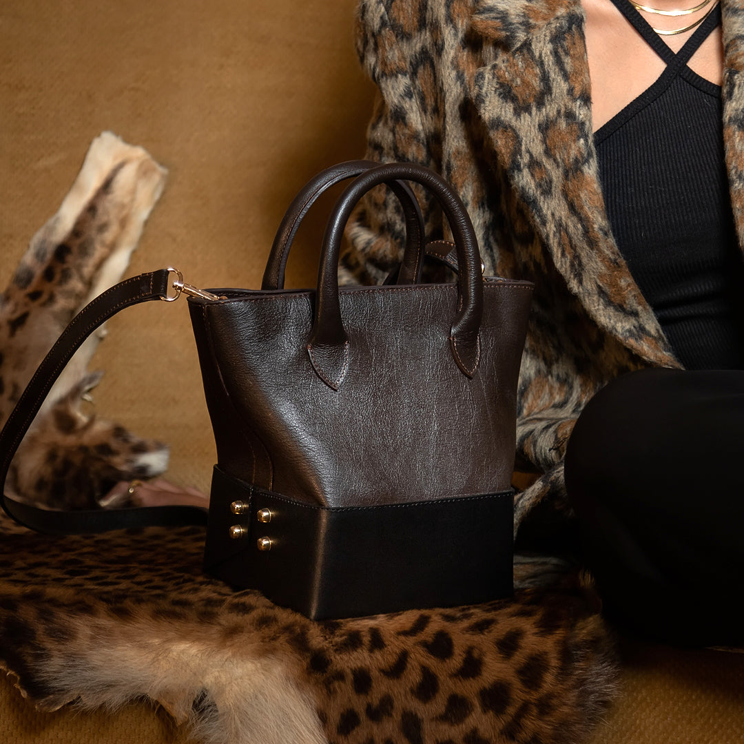 Mini Boxi - Brown Smooth Leather on Black Smooth Leather - LABOGA