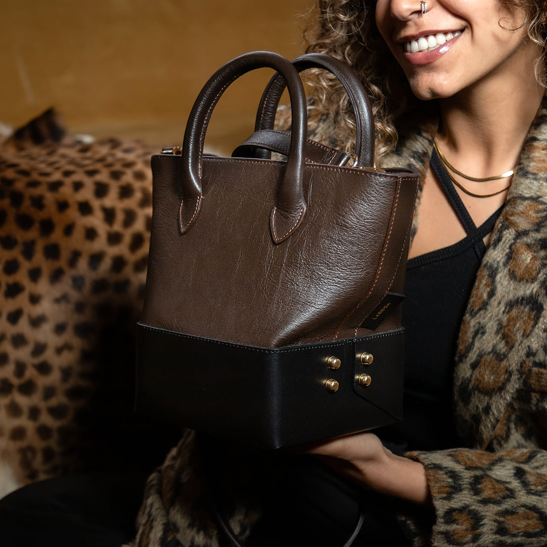 Mini Boxi - Brown Smooth Leather on Black Smooth Leather - LABOGA