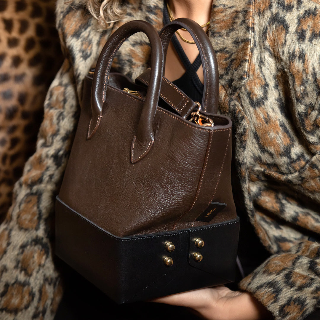 Mini Boxi - Brown Smooth Leather on Black Smooth Leather - LABOGA