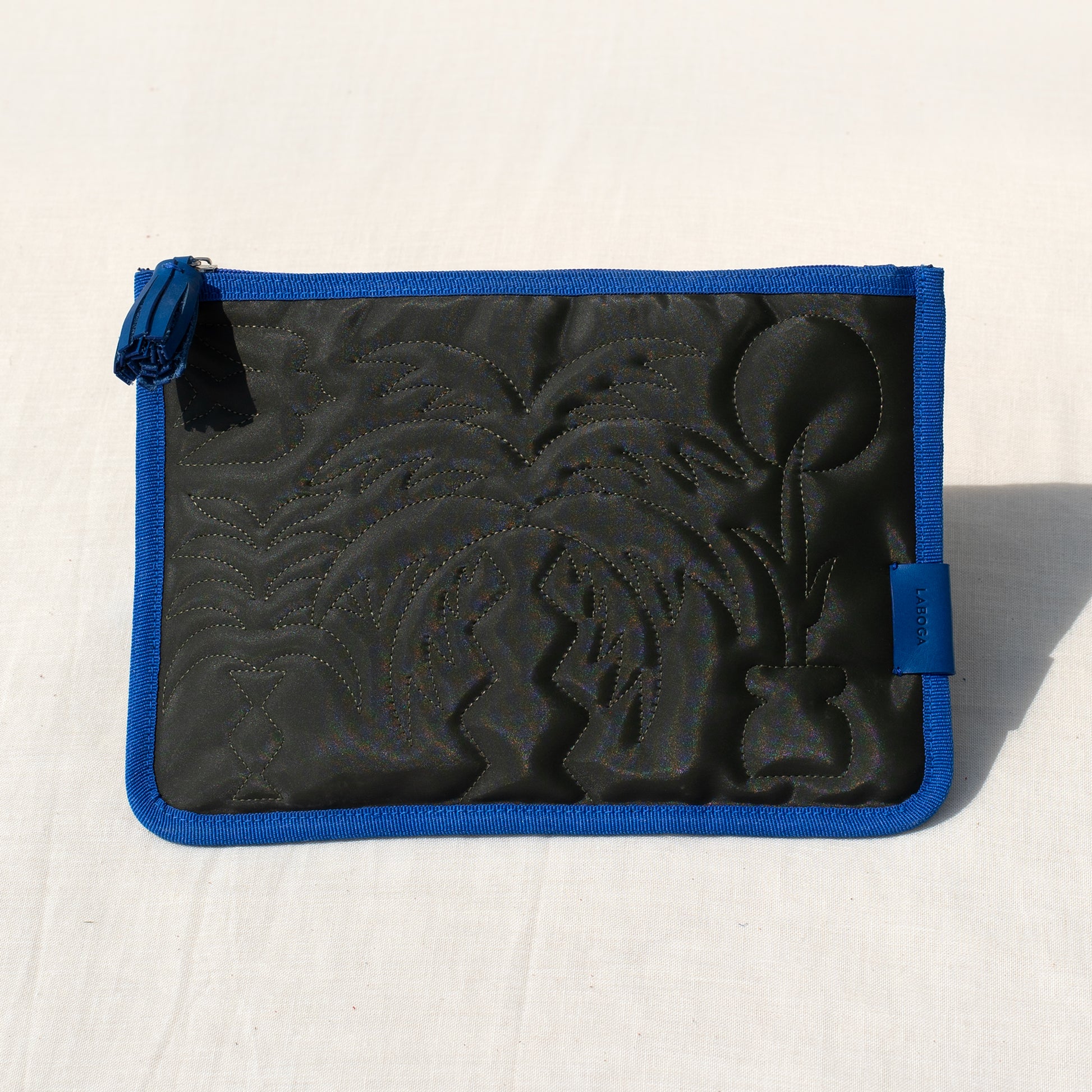 Palm Clutch, Blue on Olive - LABOGA