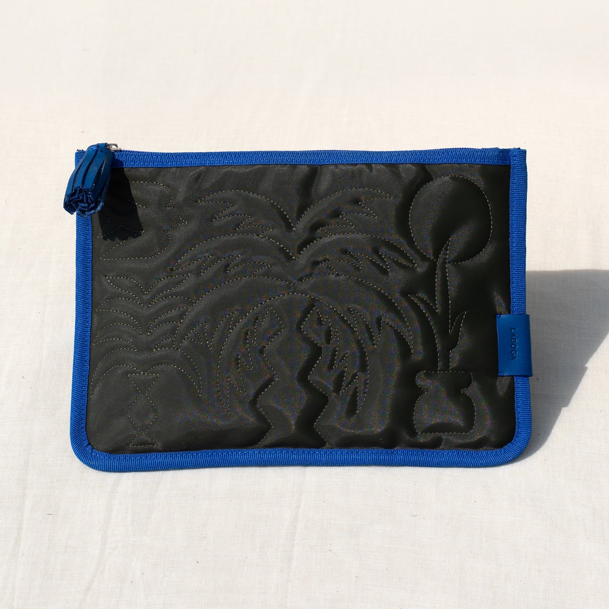 Palm Clutch, Blue on Olive - LABOGA